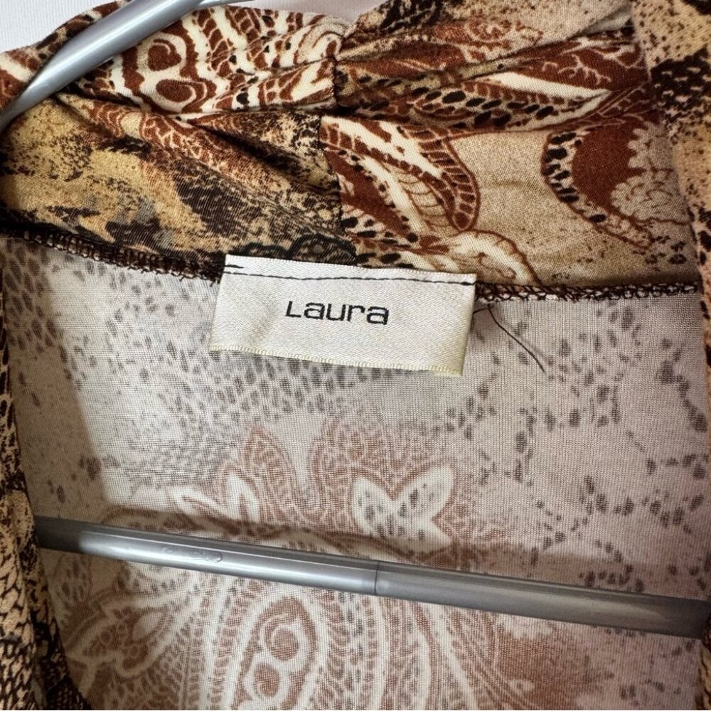 Laura long sleeve scoop neck paisley boho Elegant Brown Patterned Women's Top - Picture 5 of 5